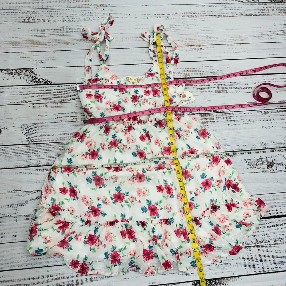 Altar'd State Size Medium White Red Floral Tie Shoulder Dress New